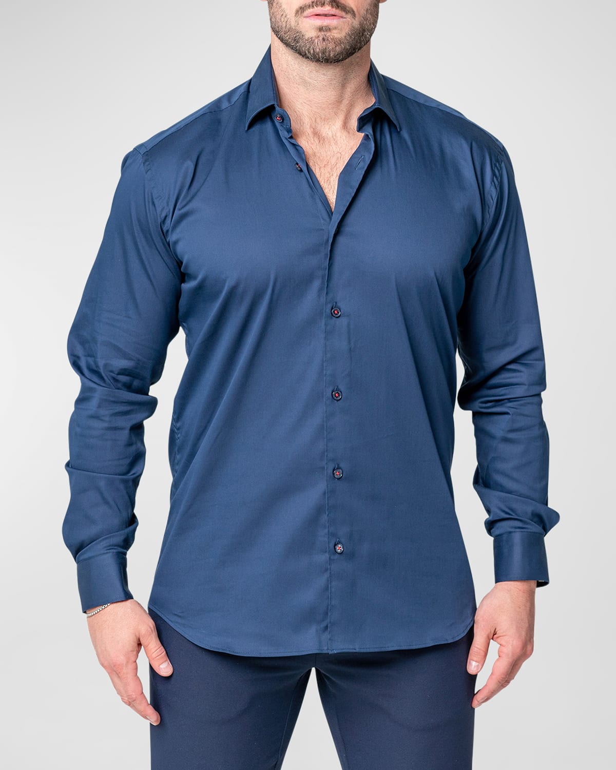 Maceoo Fibonacci Sleek Navy Contemporary Fit Button-up Shirt In Blue