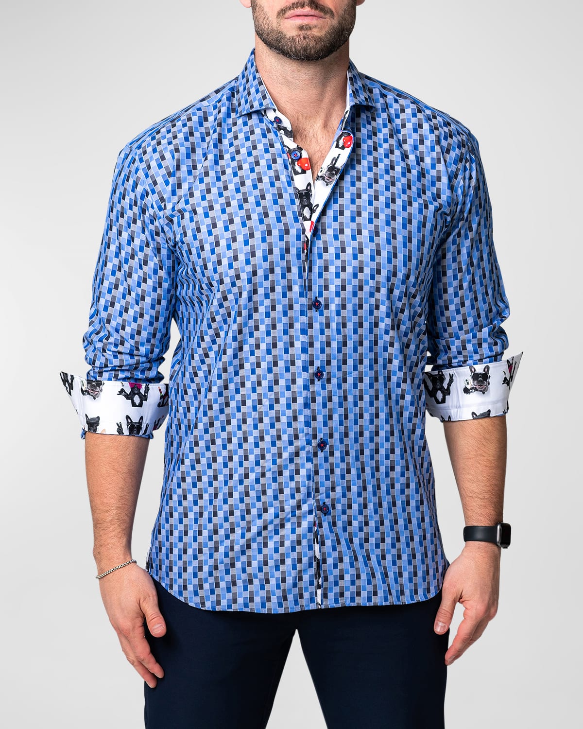 Shop Maceoo Men's Einstein Patterned Sport Shirt In Blue