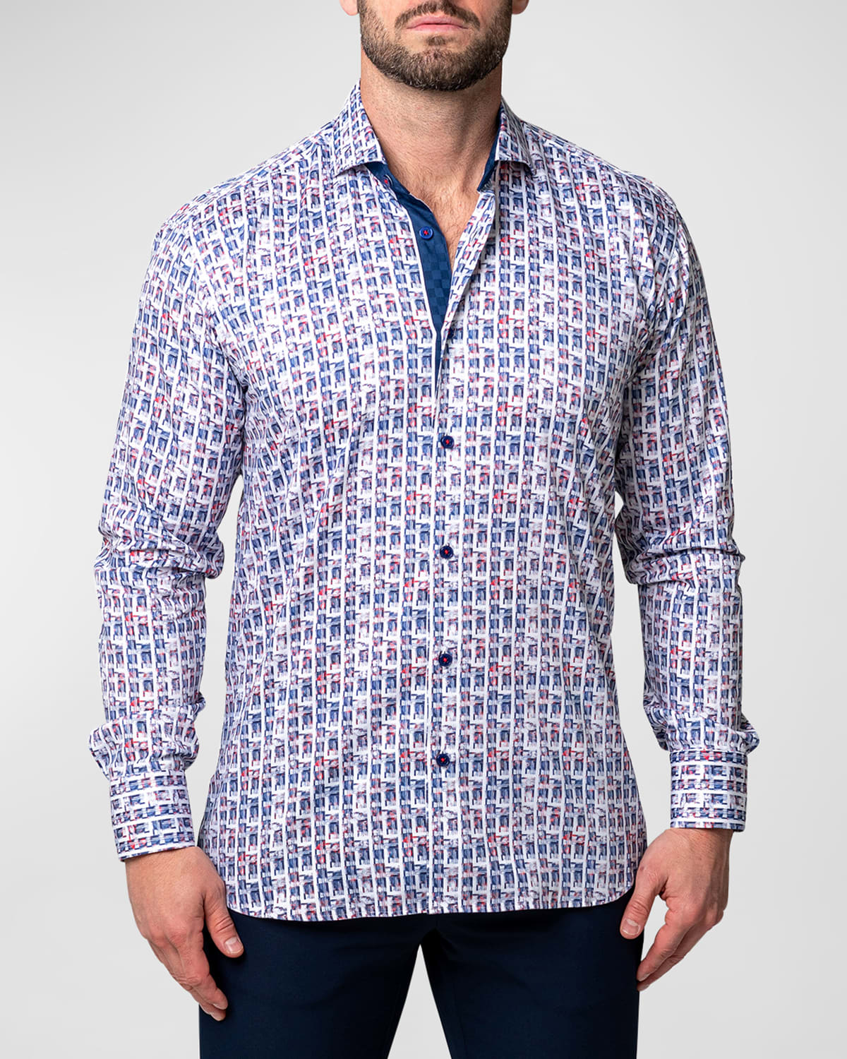 Shop Maceoo Men's Einstein Patterned Sport Shirt In Blue