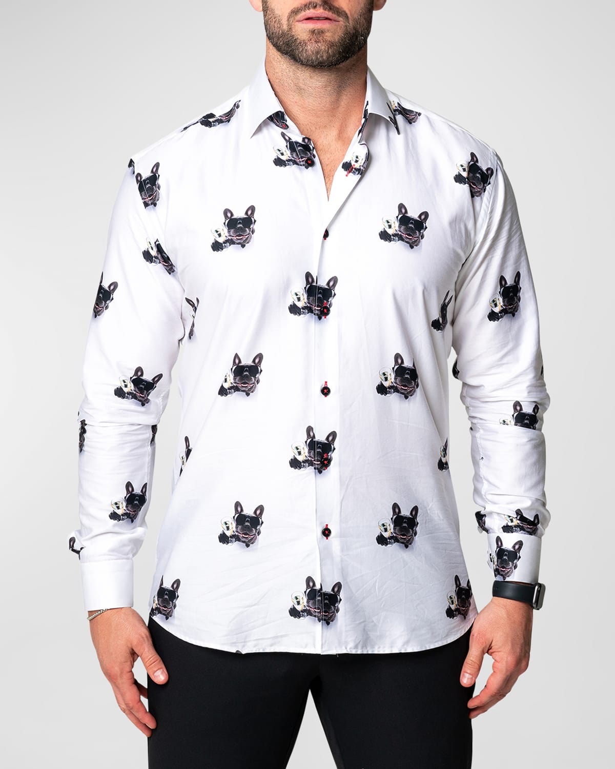 Maceoo Fibonacci Dogchampagne Cotton Button-up Shirt In White