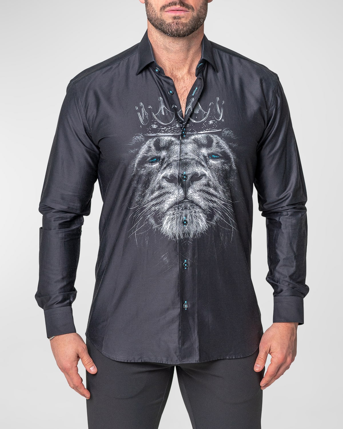 Shop Maceoo Men's Fibonacci Lion Crown Sport Shirt In Black