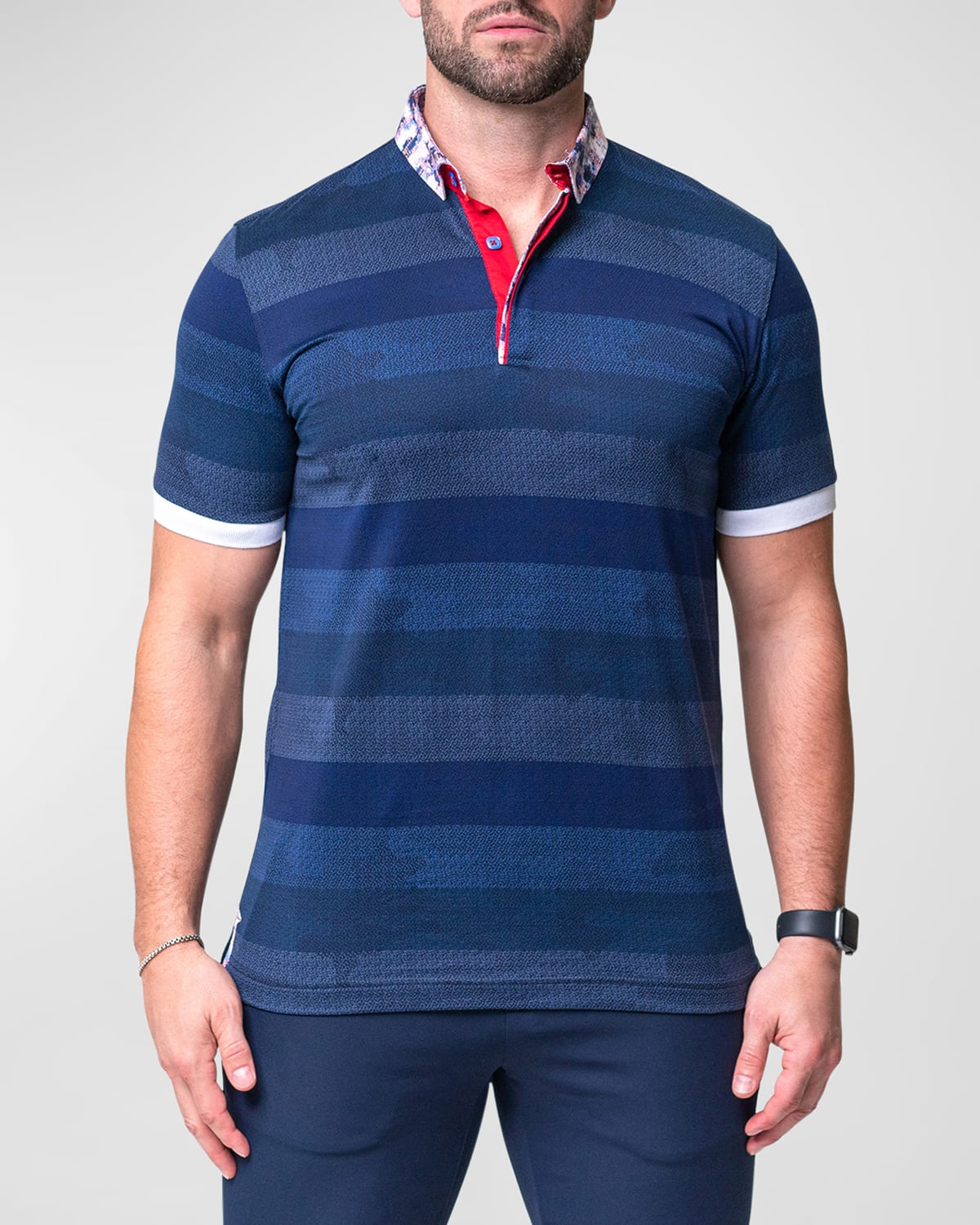 Maceoo Mozartpolk Blue Stripe Cotton Polo In Blue