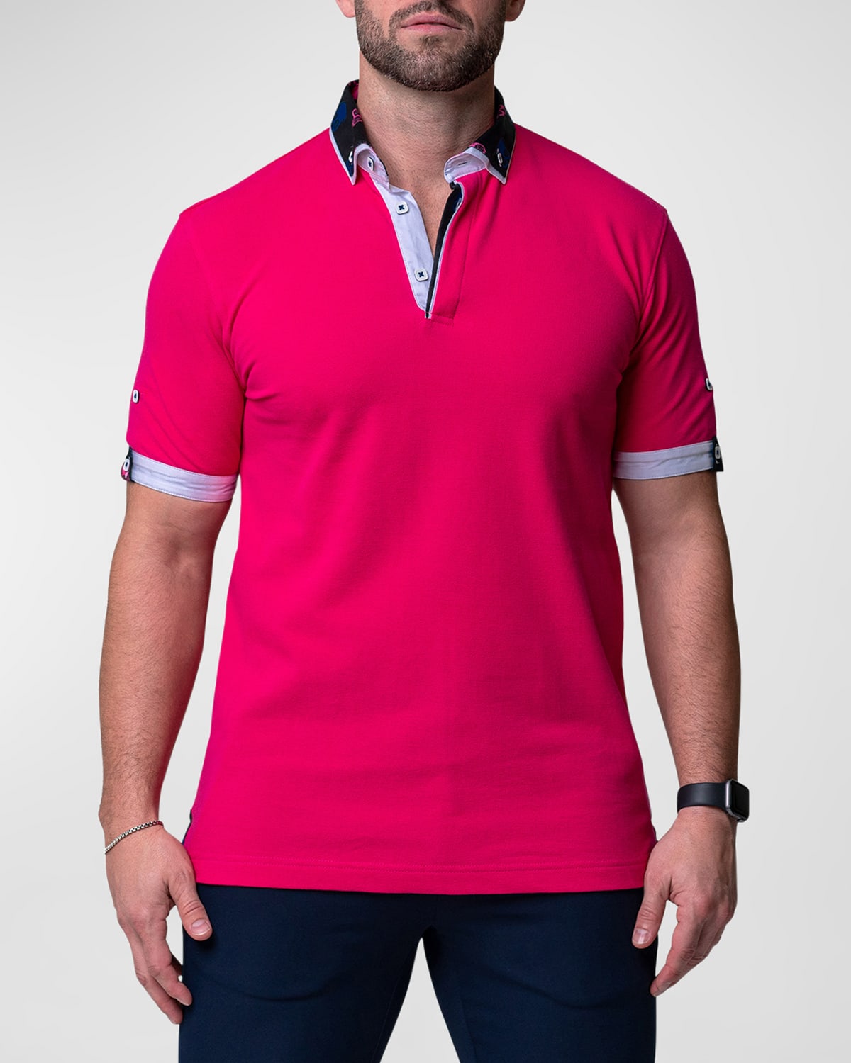 Maceoo Mozartsolidskull Fuchsia Piqué Button-down Polo In Pink