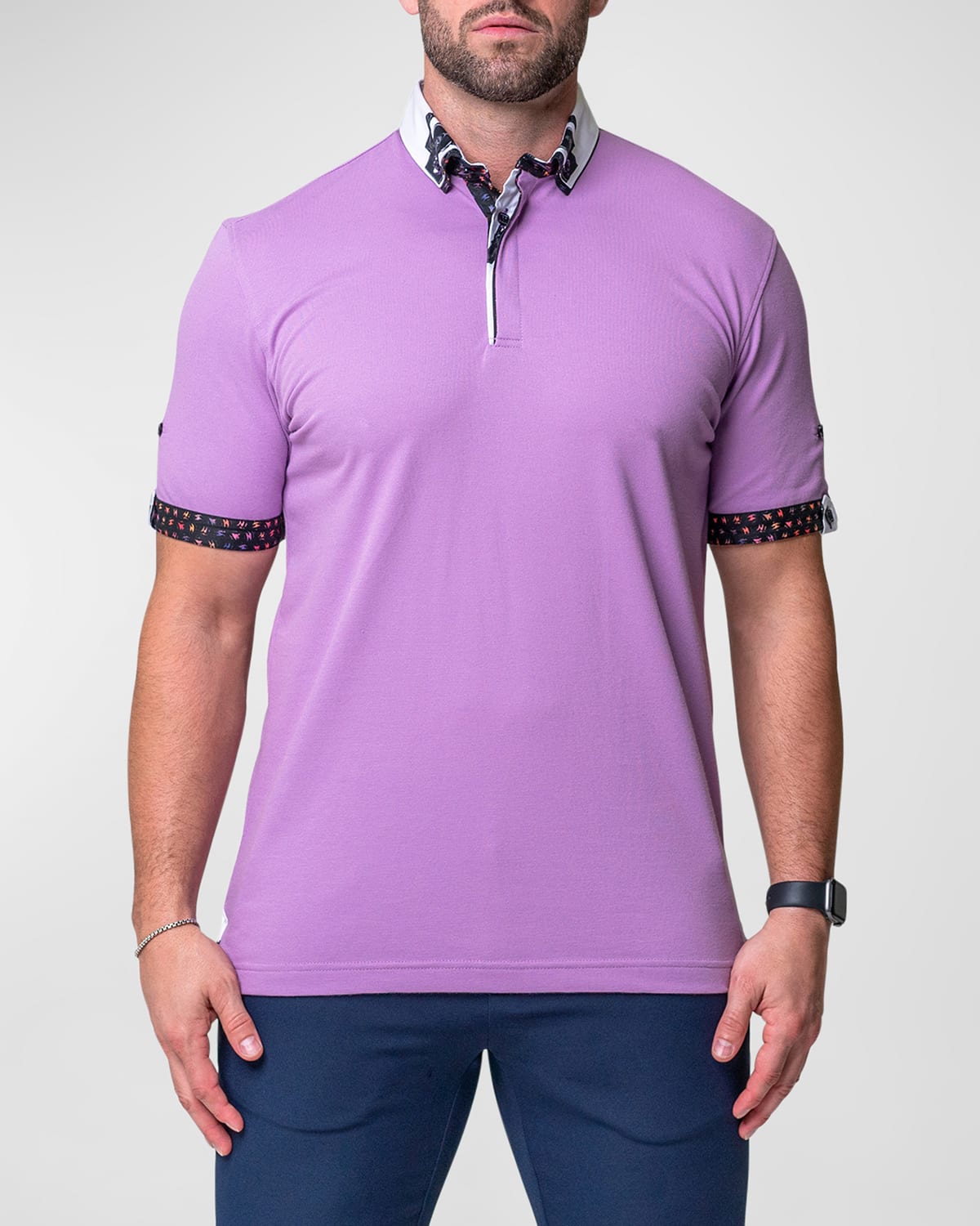 Maceoo Mozart Solid Peace Purple Piqué Button-down Polo In Purple