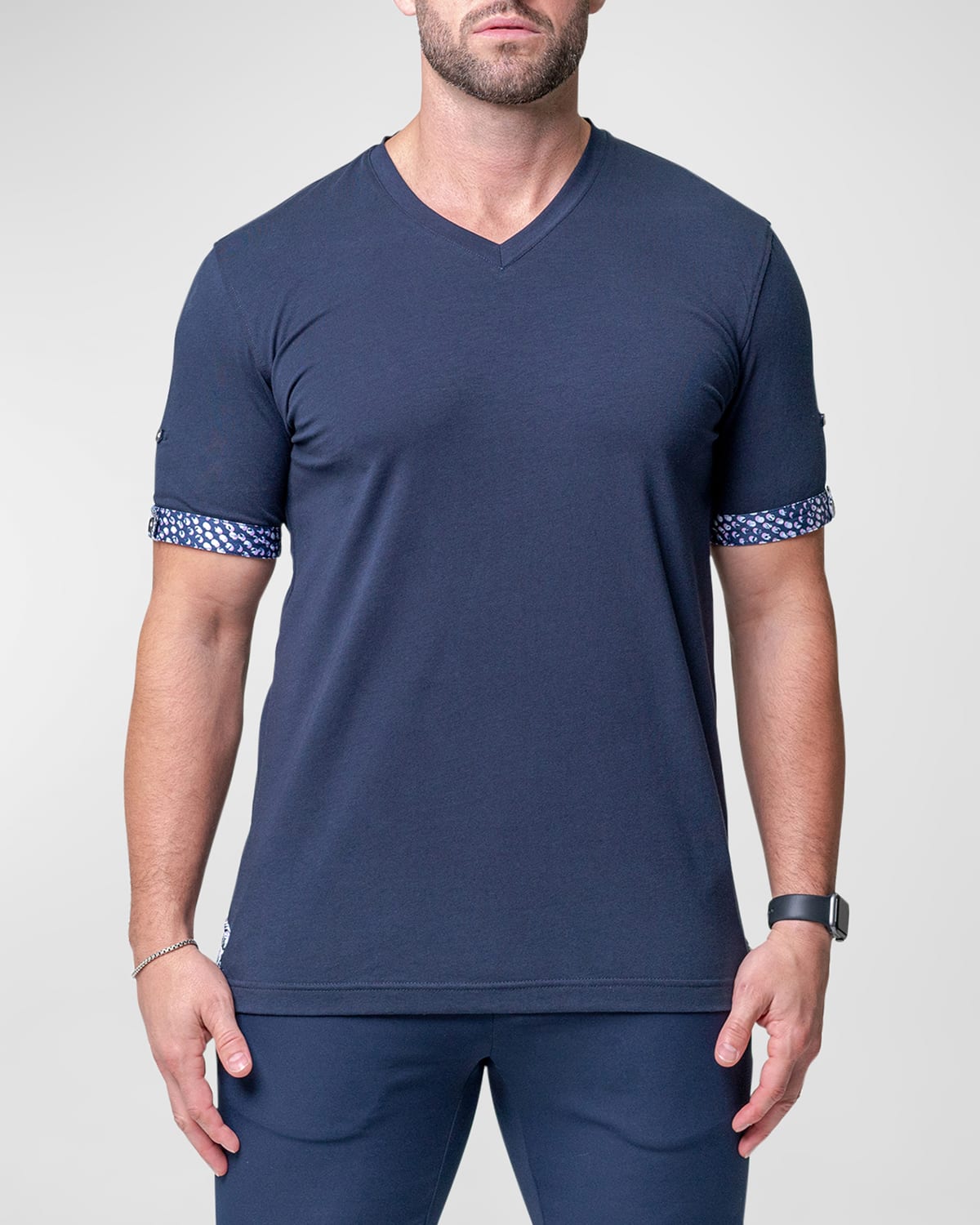 Maceoo Vivaldi Solid Monkey Blue V-neck T-shirt In Blue