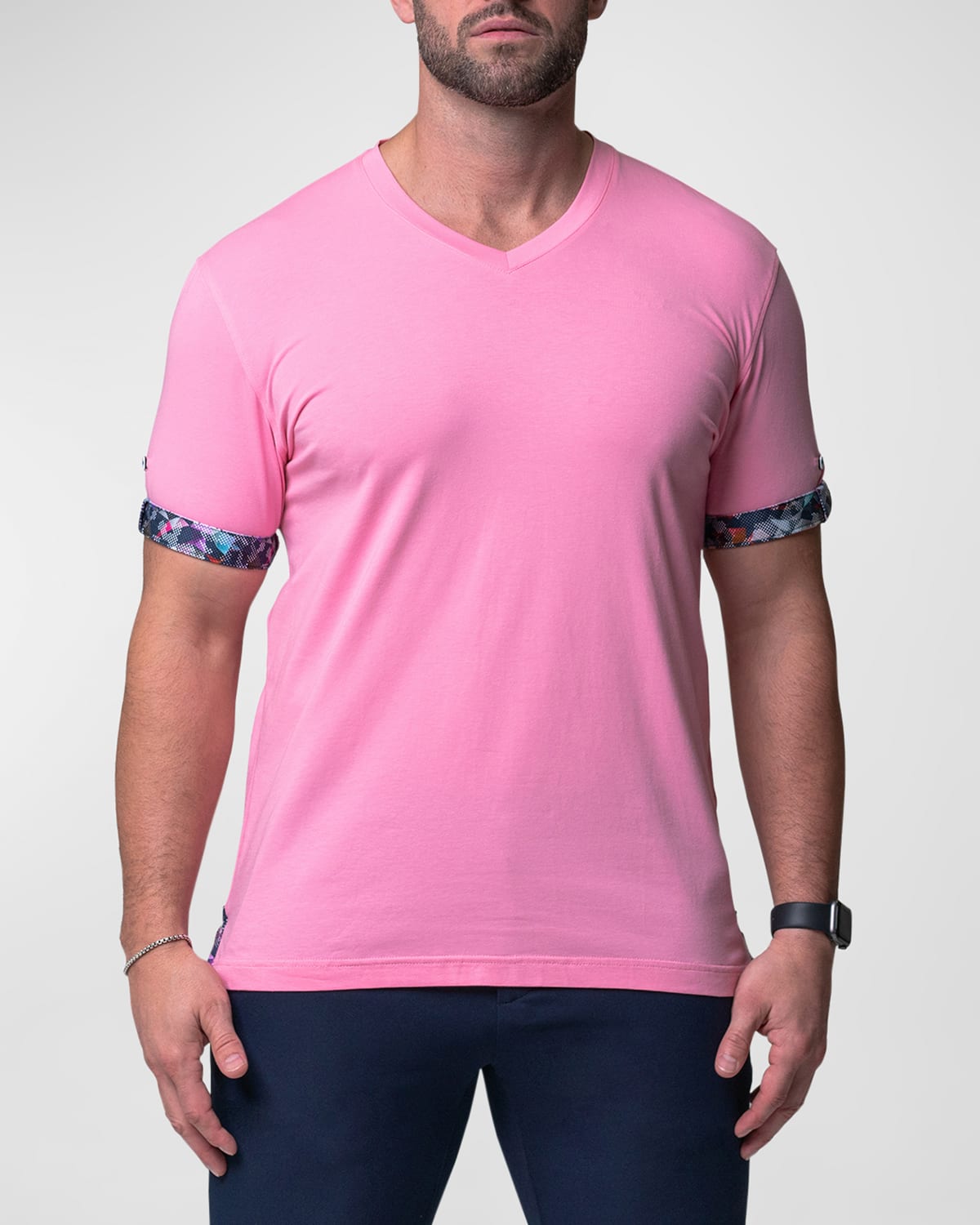 Maceoo Vivaldi Solid Trip Pink V-neck T-shirt In Pink