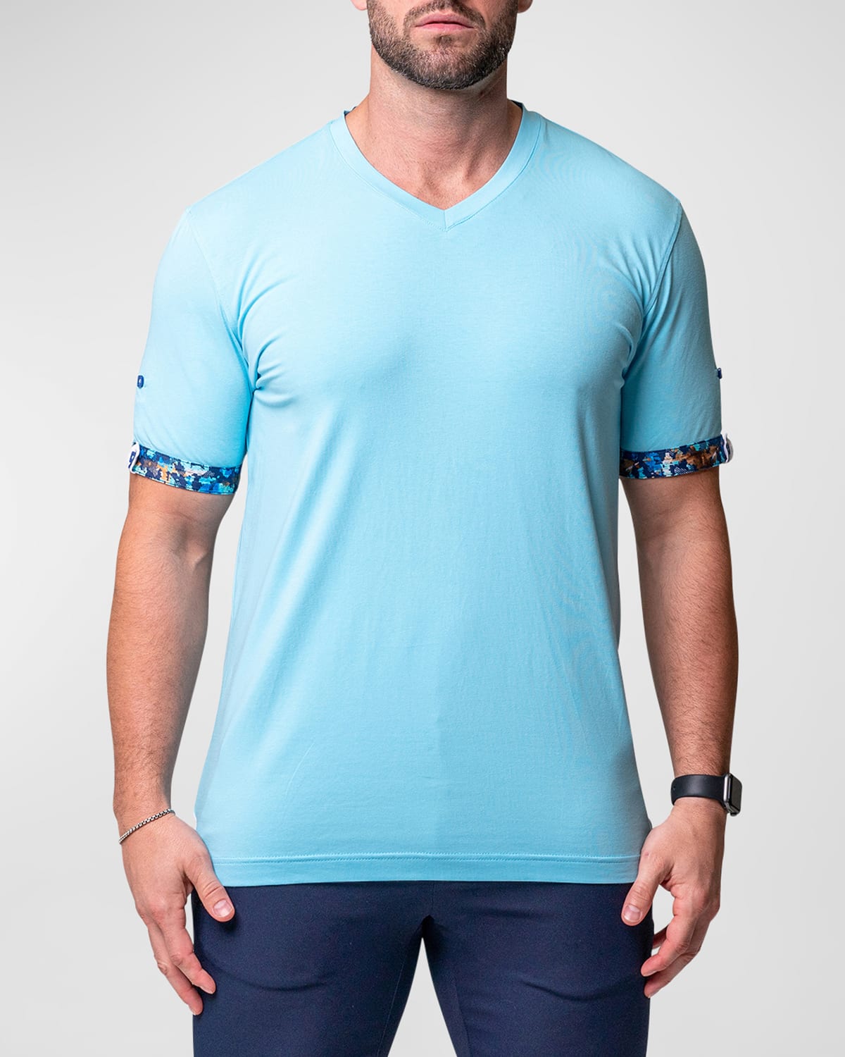 Maceoo Vivaldi Solid Camolight Blue V-neck T-shirt In Blue