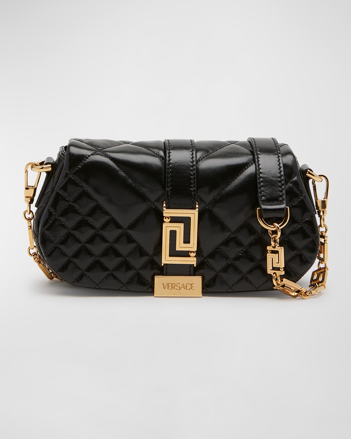 Versace Greca Goddess Mini Quilted Crossbody Bag In Black  Gol