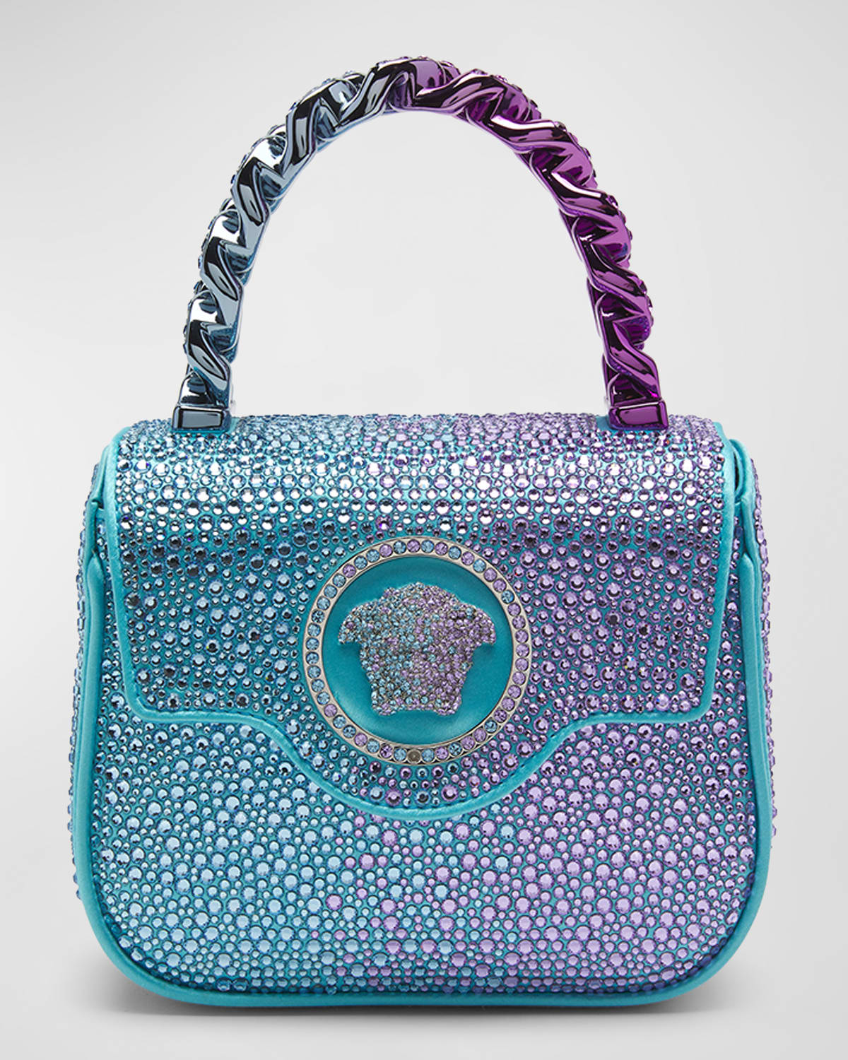 Versace La Medusa Mini Glitter Top-handle Bag In Azur Lavander Pal