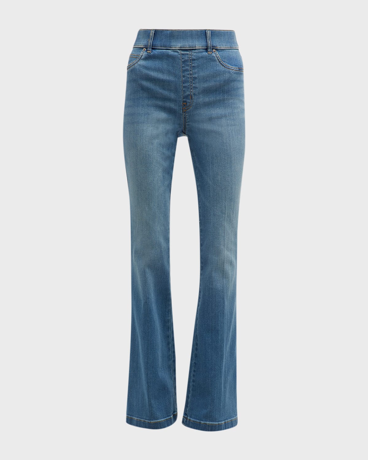 Shop Spanx High-rise Flared Stretch-denim Jeans In Vintage Indigo