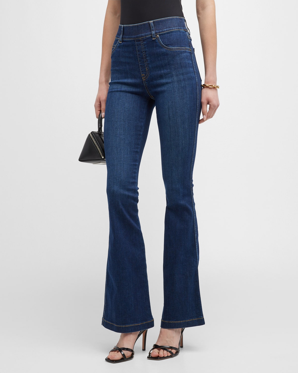 Spanx Flare-leg High-rise Stretch Denim Jeans In Midnight Shade | ModeSens