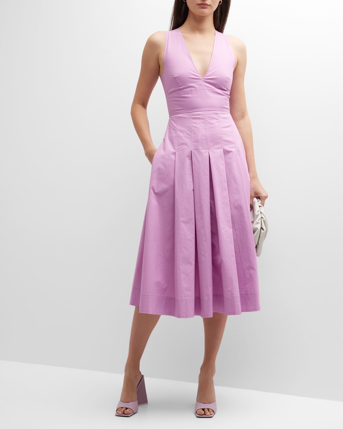 Pinko Adorato Sleeveless Pleated Cotton Midi Dress In Pink