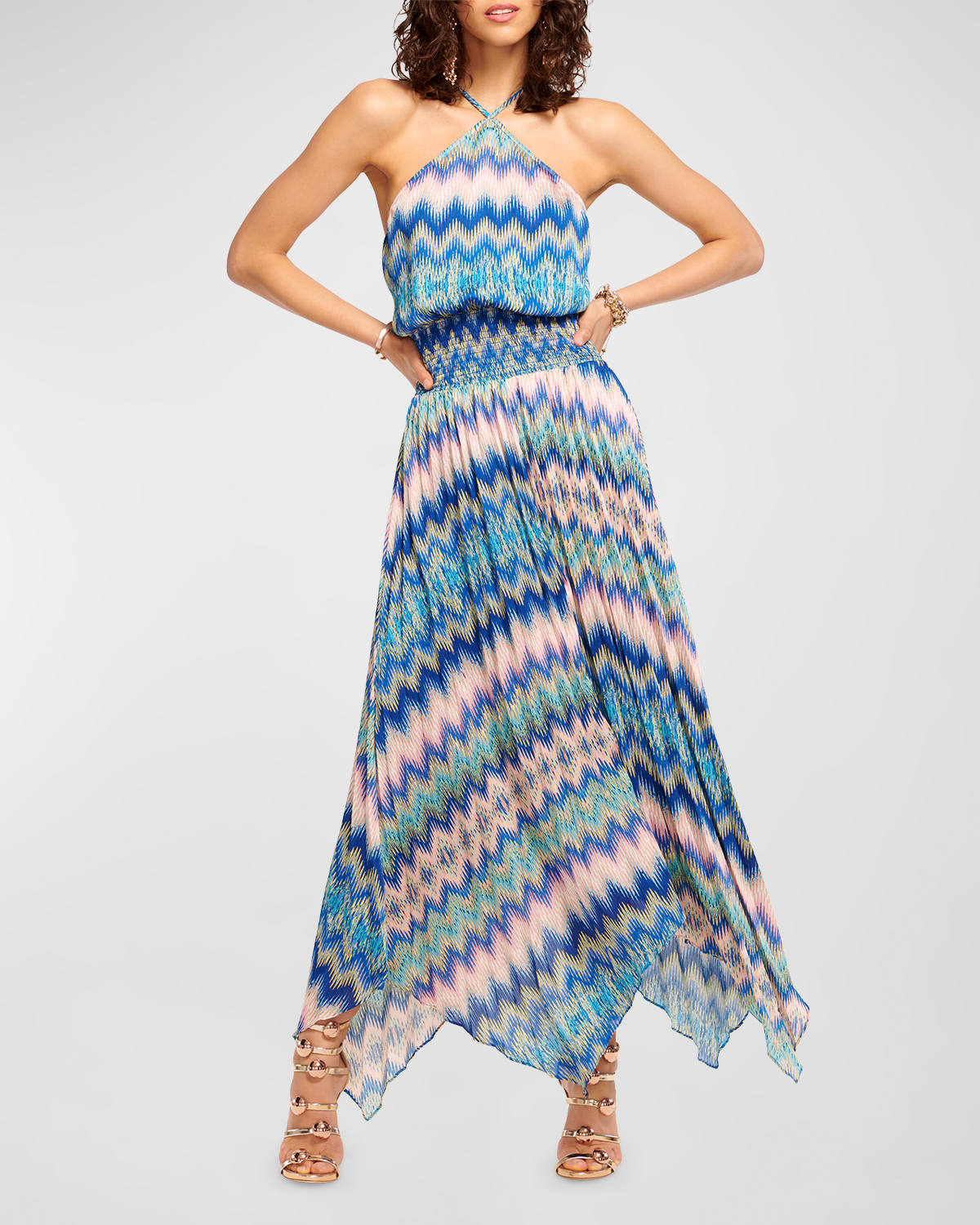 Ramy Brook Chevron Giana Handkerchief Midi Dress In Spring Navy Multi