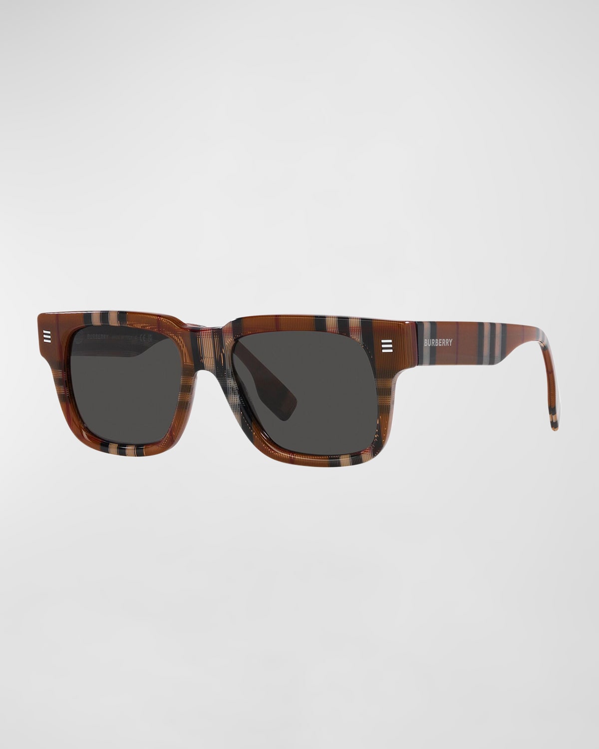 Burberry Men's Hayden Check Acetate Square Sunglasses In Brown