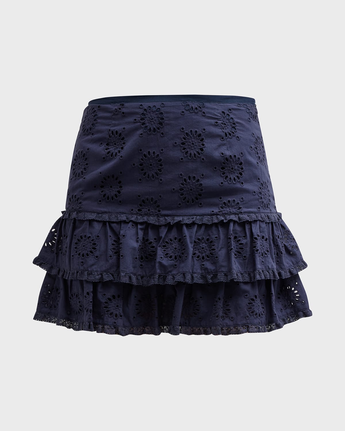 Stellah Eyelet Trimmed Bell-sleeve Blouse In Navy