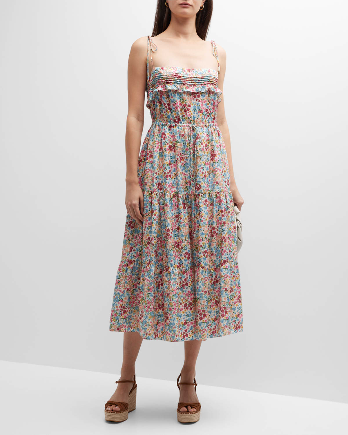 Stellah Floral-print Tie-shoulder Midi Dress In Multi Floral