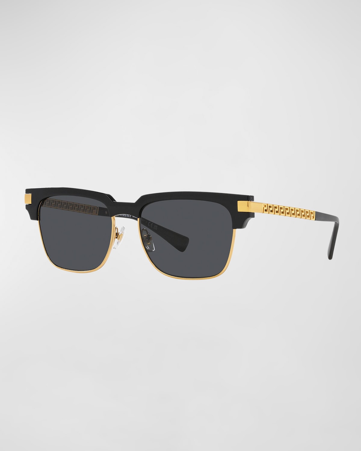 Versace Men's Greca Half-rim Square Sunglasses In Black