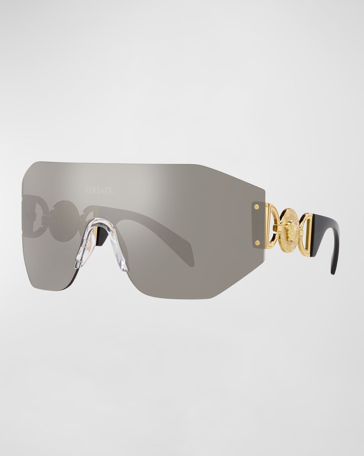 Versace Men's Medusa Oversized Mirror Shield Sunglasses In Gray Silver