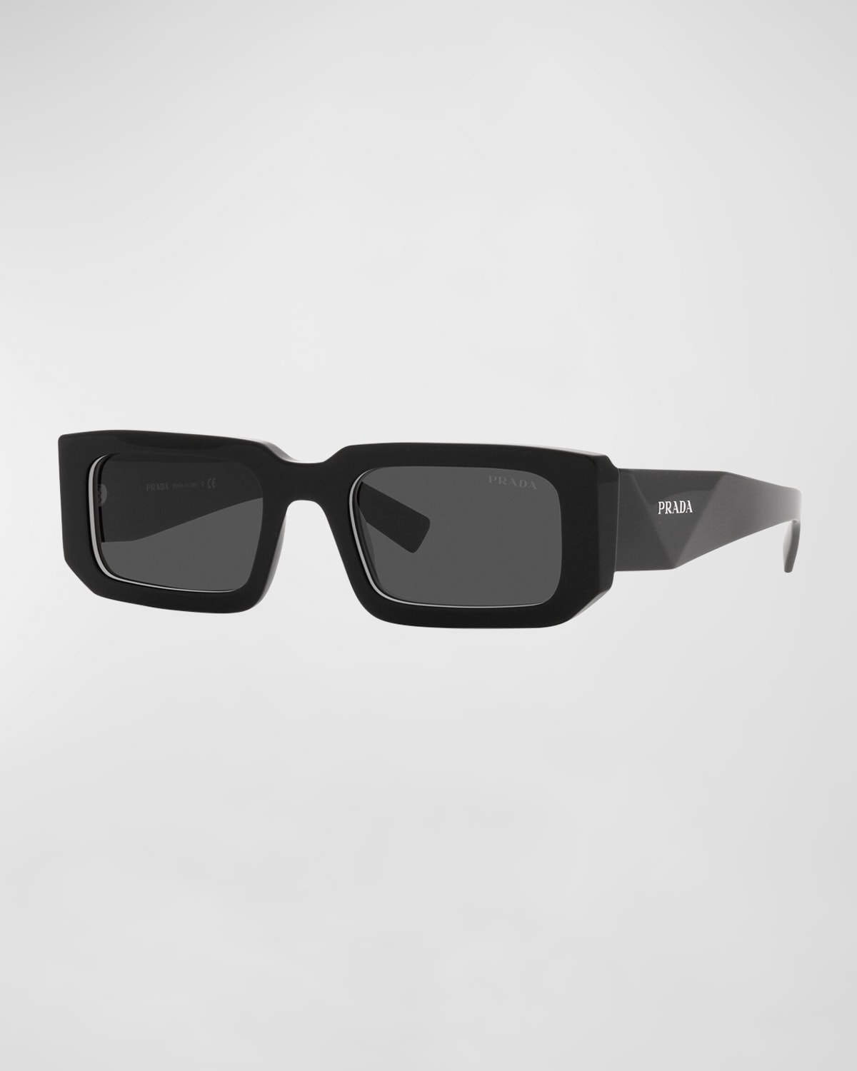 Prada Men's Rectangle Logo Sunglasses In Black White