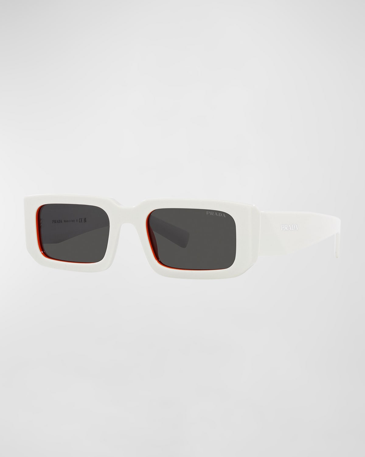 Prada Men's Rectangle Logo Sunglasses In Dark Grey