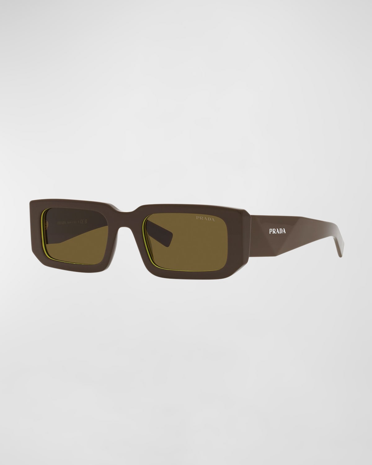 Prada Men's Rectangle Logo Sunglasses In Light Wood