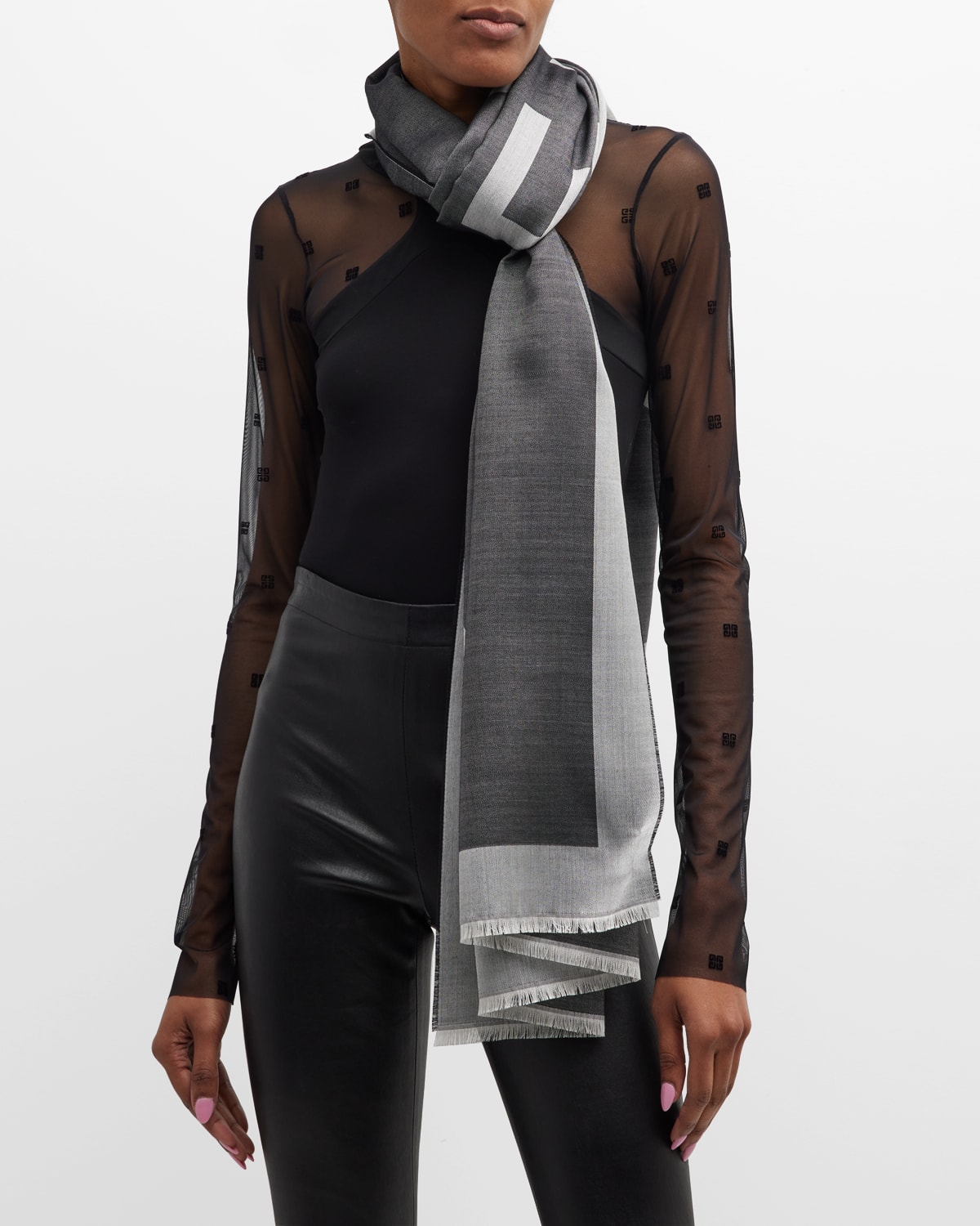 Shop Givenchy Logo Woven Silk-wool Scarf In Charcoal