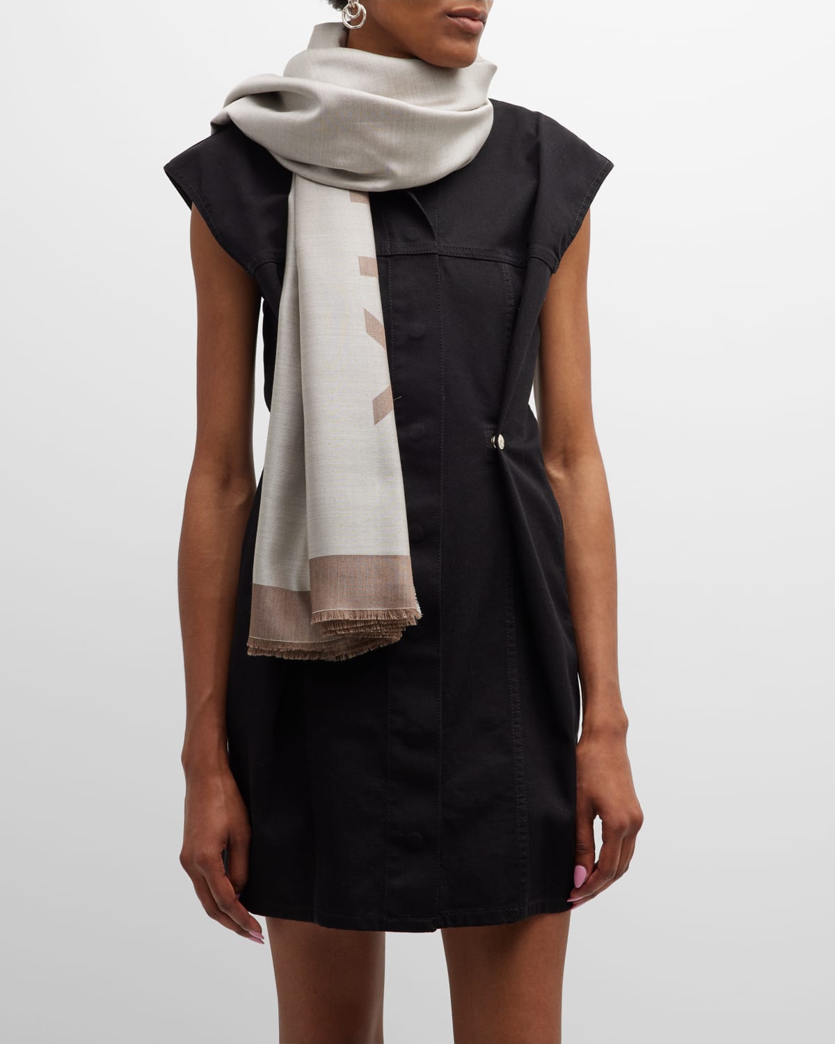 Givenchy Neutral Jacquard Logo Silk-wool Shawl In White