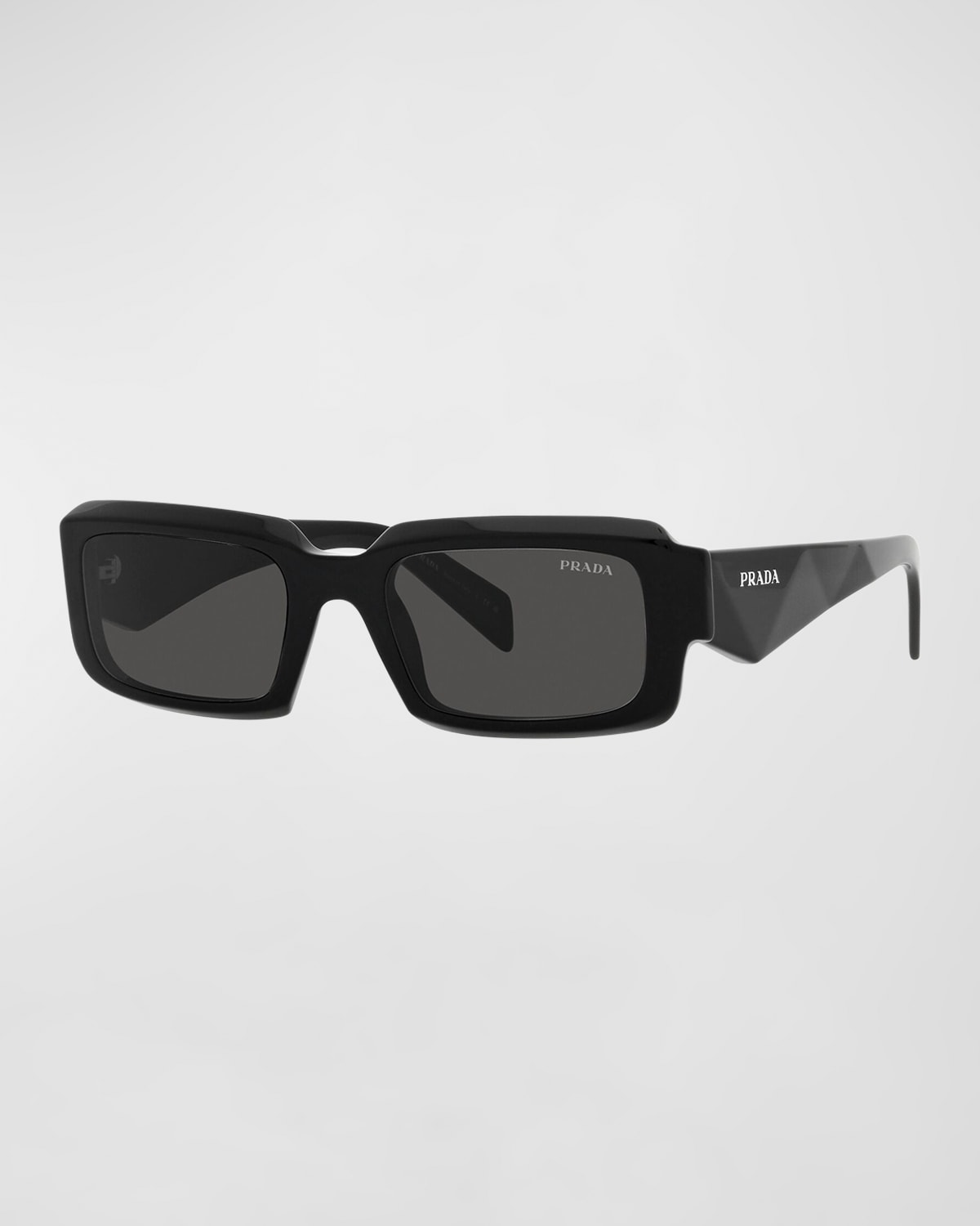 Shop Prada Men's Geometric Logo Acetate & Plastic Rectangle Sunglasses In Black
