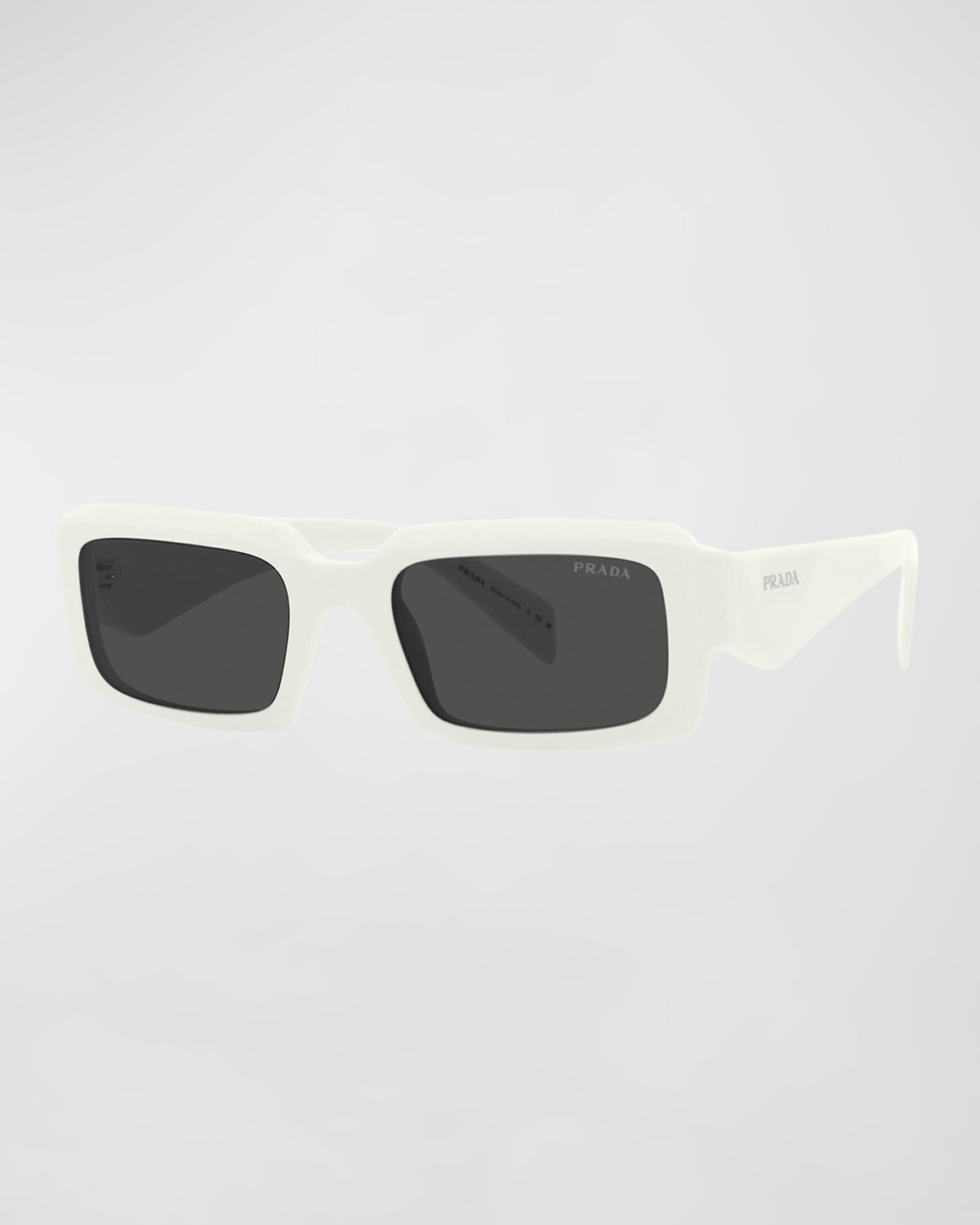 Prada Men's Geometric Logo Acetate & Plastic Rectangle Sunglasses In Ivory