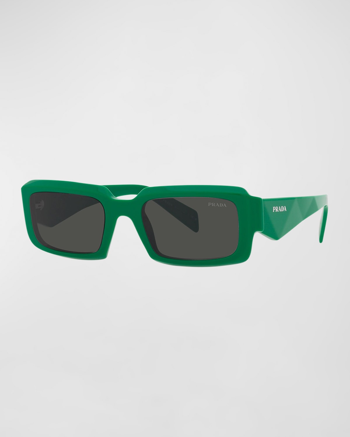 Shop Prada Men's Geometric Logo Acetate & Plastic Rectangle Sunglasses In Dark Grey