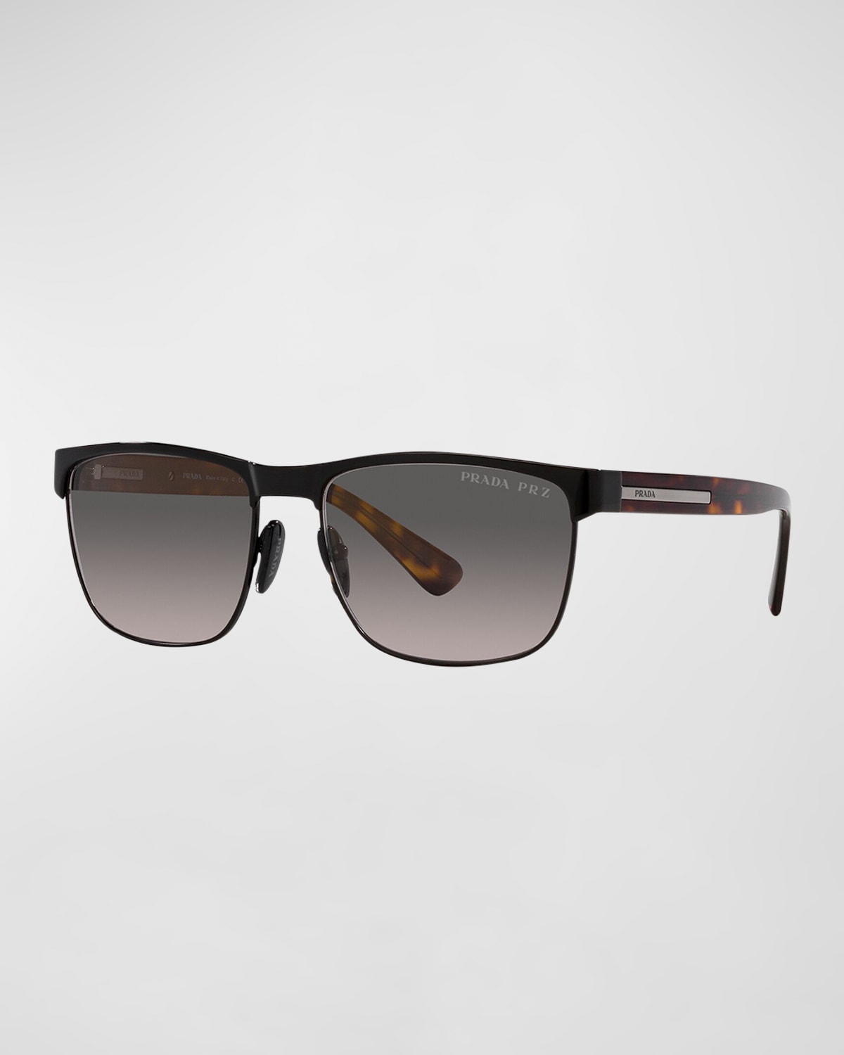 Prada Men's Half-rim Square Polarized Sunglasses In Black