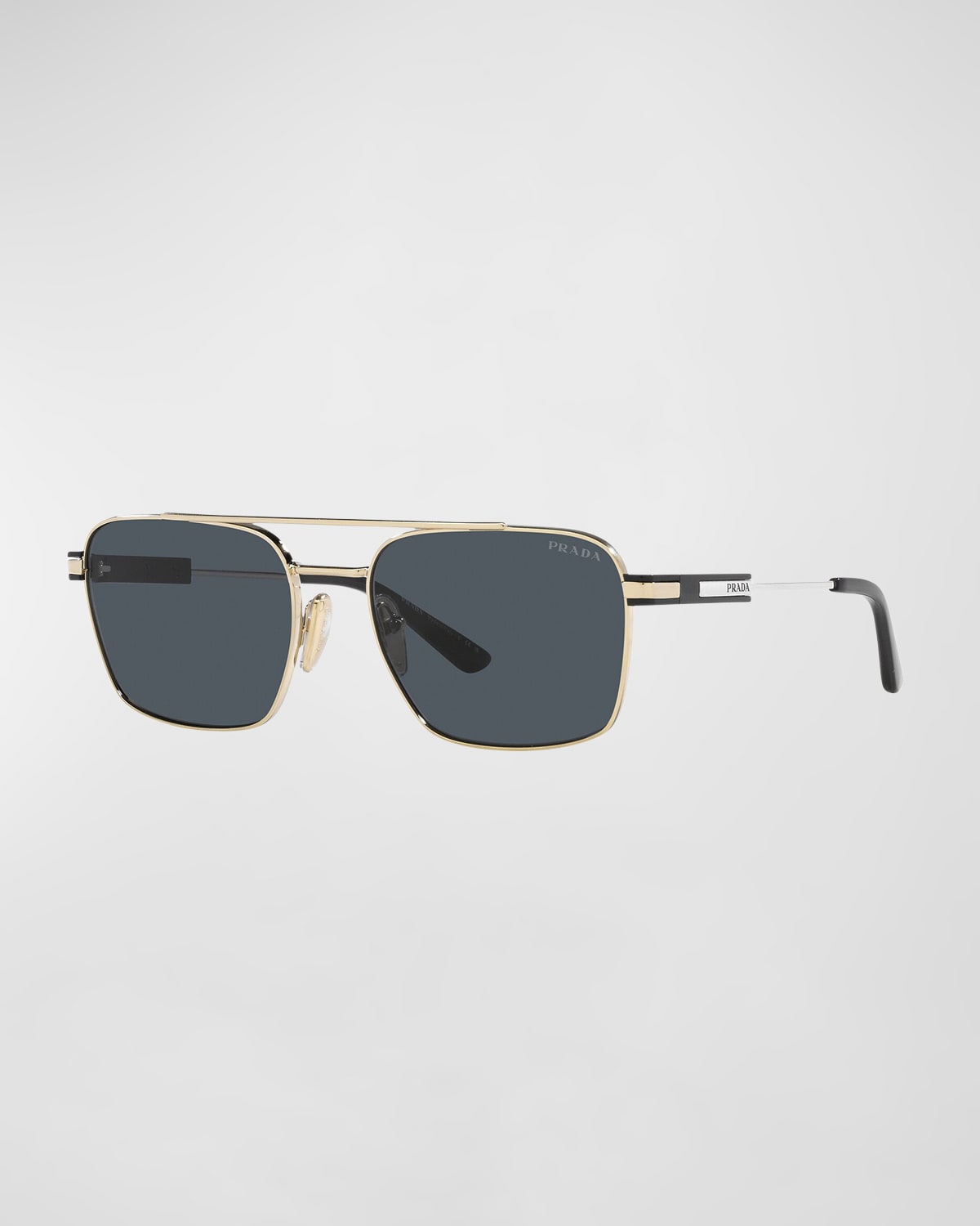 Prada Men's Double-bridge Square Polarized Sunglasses In Pale Gold