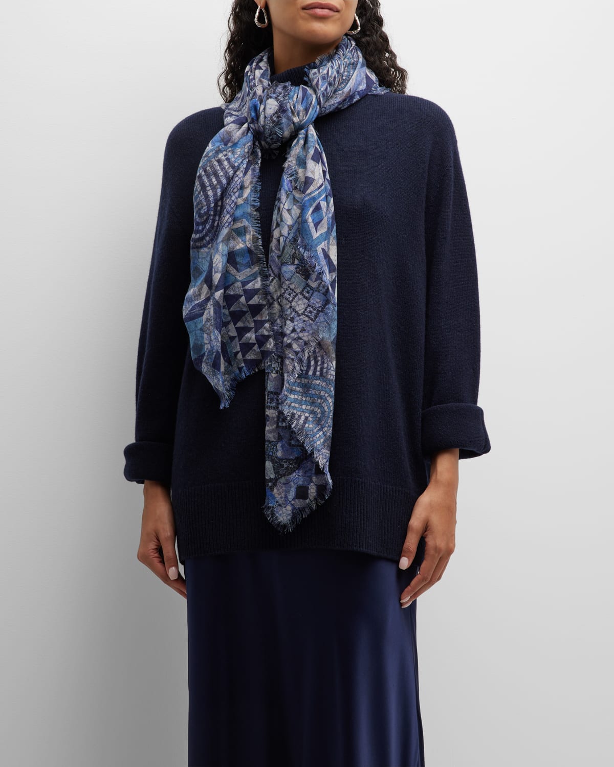 Alonpi Astrid Double-sided Cashmere & Silk Scarf In Blue