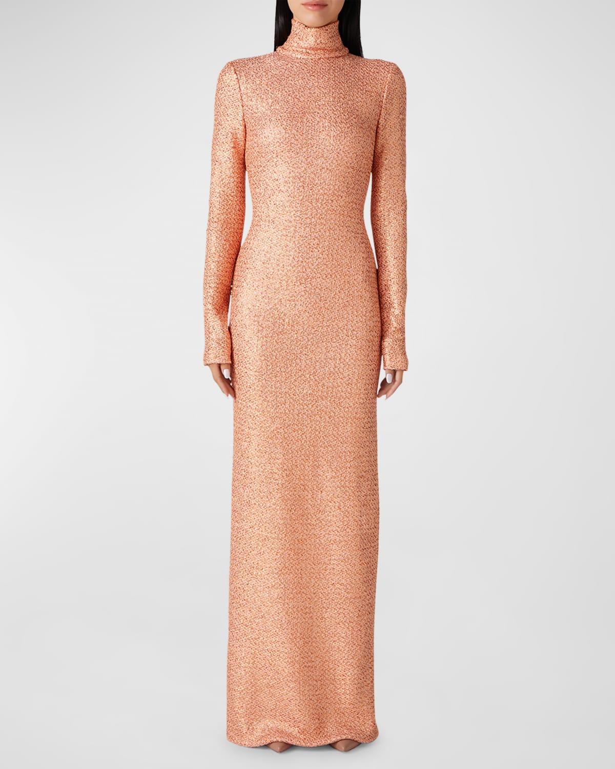 St John Sequin Knit Turtleneck Gown In Peach Multi | ModeSens