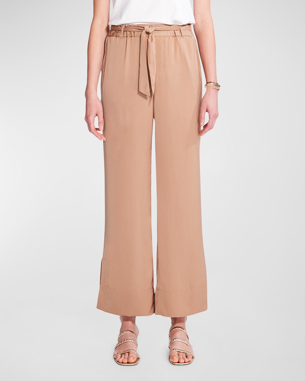 Nic + Zoe Side-slit Wide-leg Pants In Mochachino