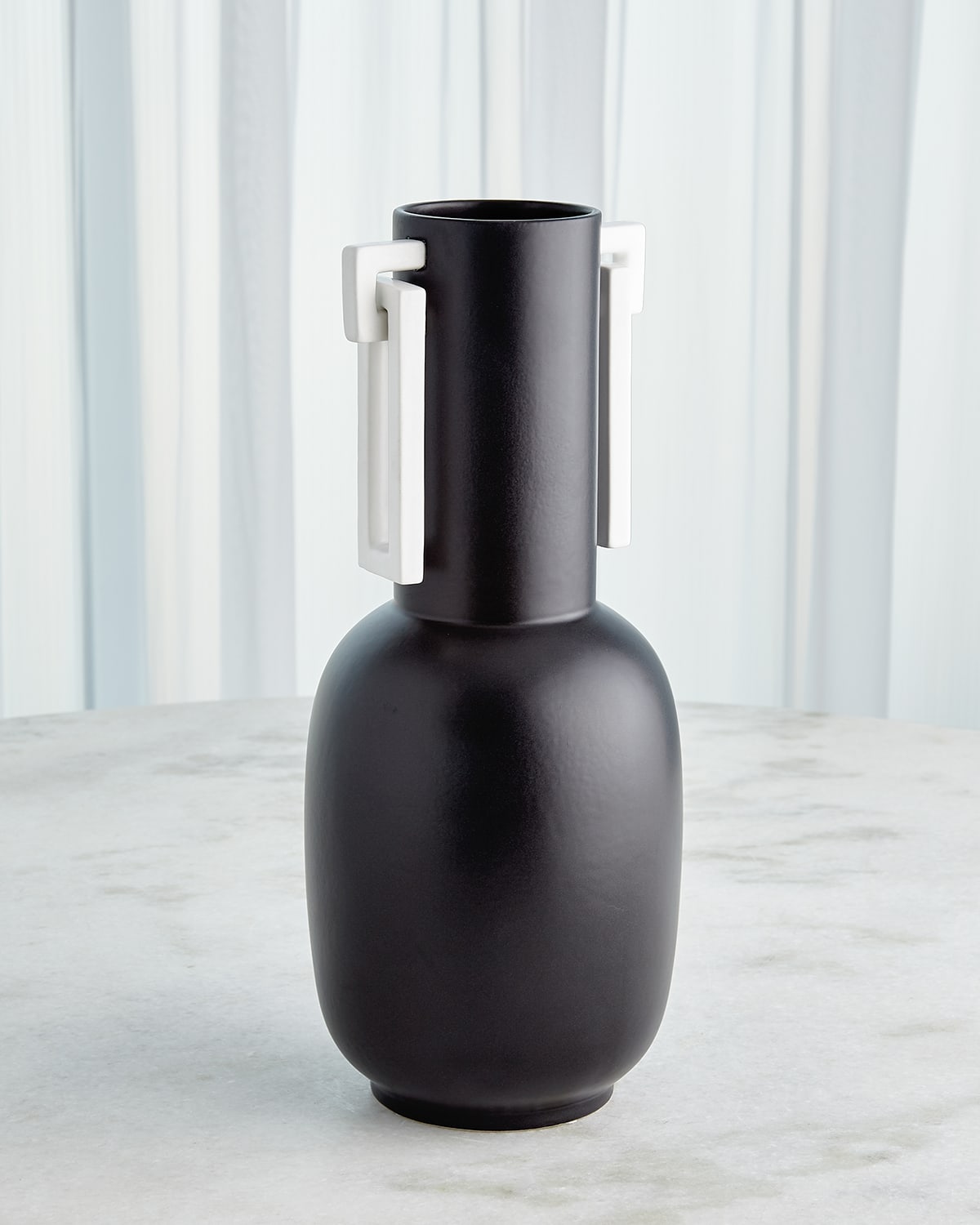 Global Views Grecian Handled Vase - Matte Black In White