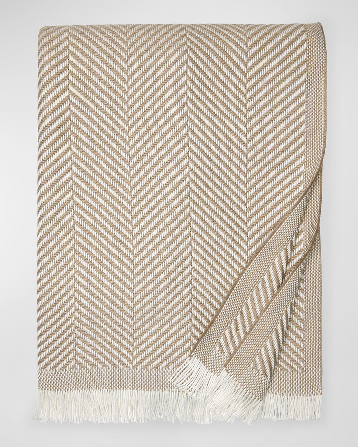 Sferra Costa Herringbone-weave Throw In Fog