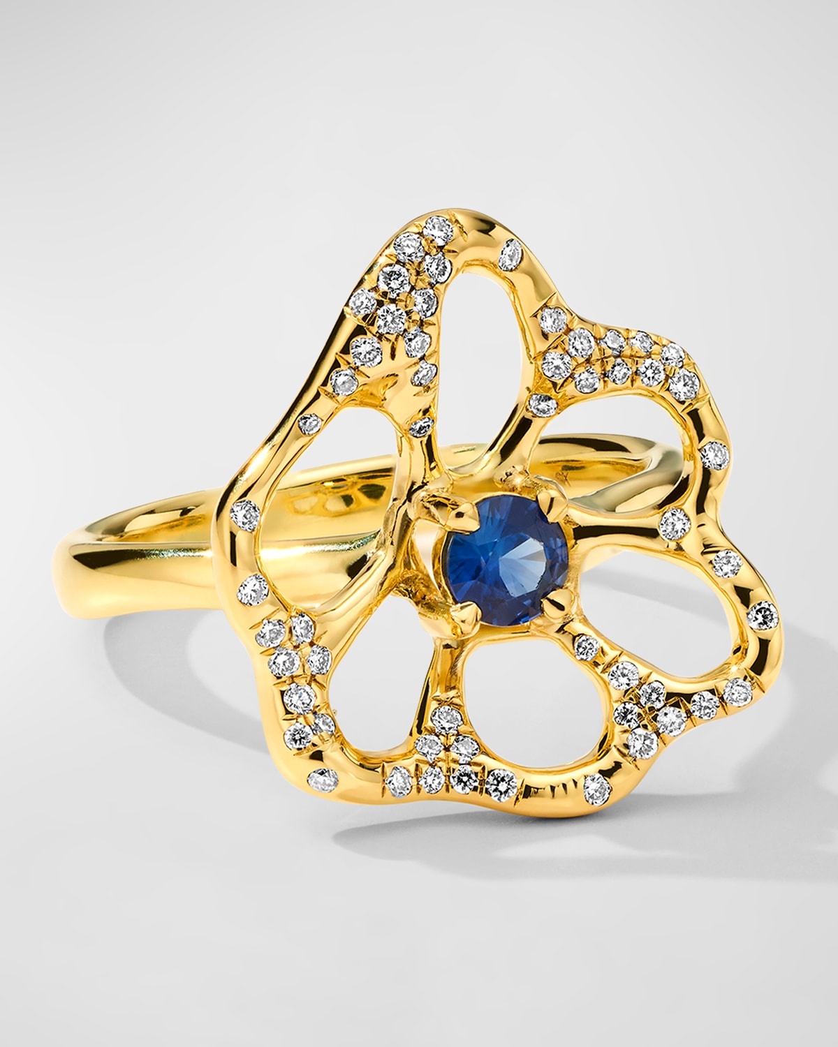 IPPOLITA 18K STARDUST DRIZZLE MEDIUM FLOWER RING WITH BLUE SAPPHIRE AND DIAMONDS