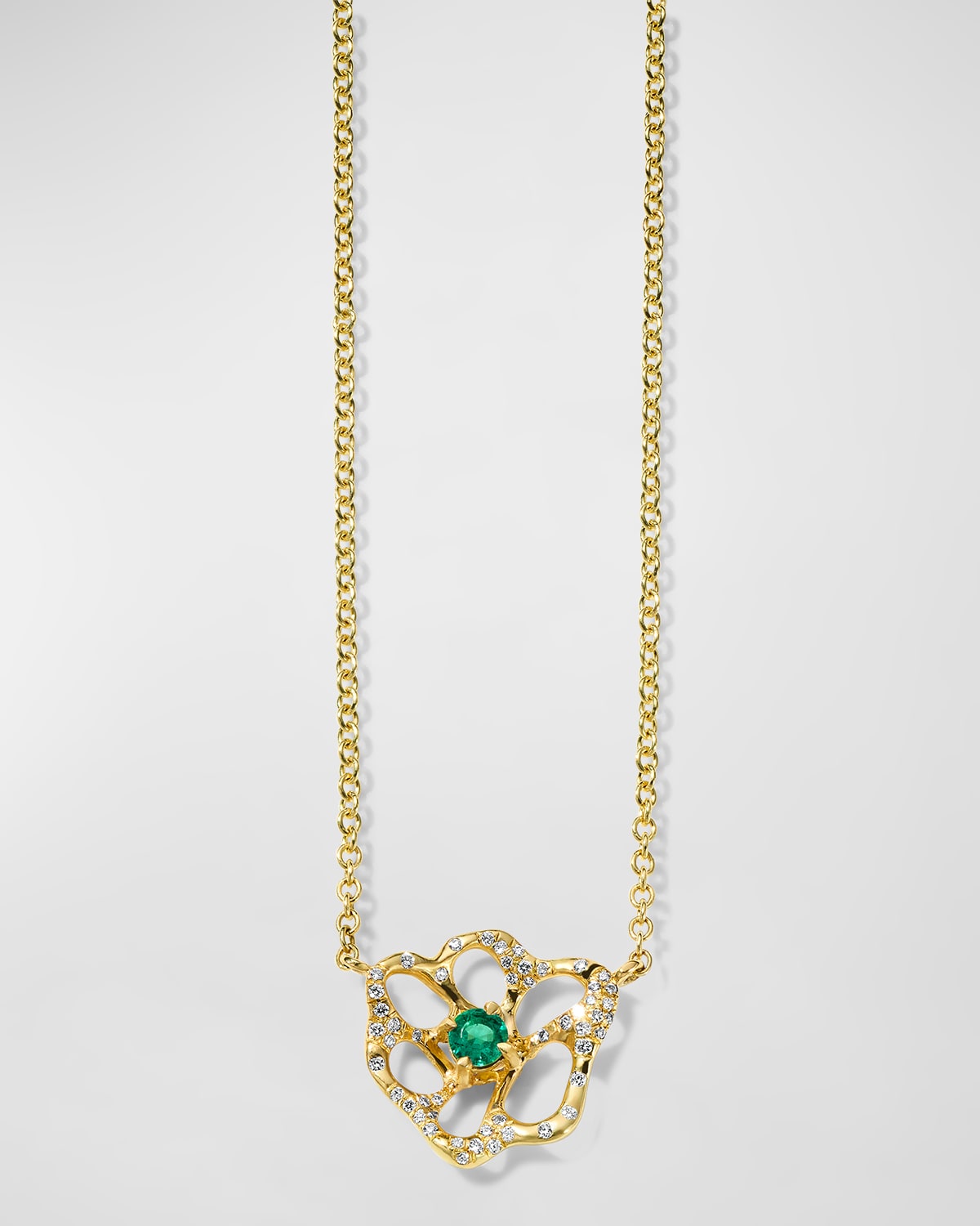 IPPOLITA 18K STARDUST DRIZZLE SMALL FLOWER NECKLACE WITH GREEN EMERALD AND DIAMONDS