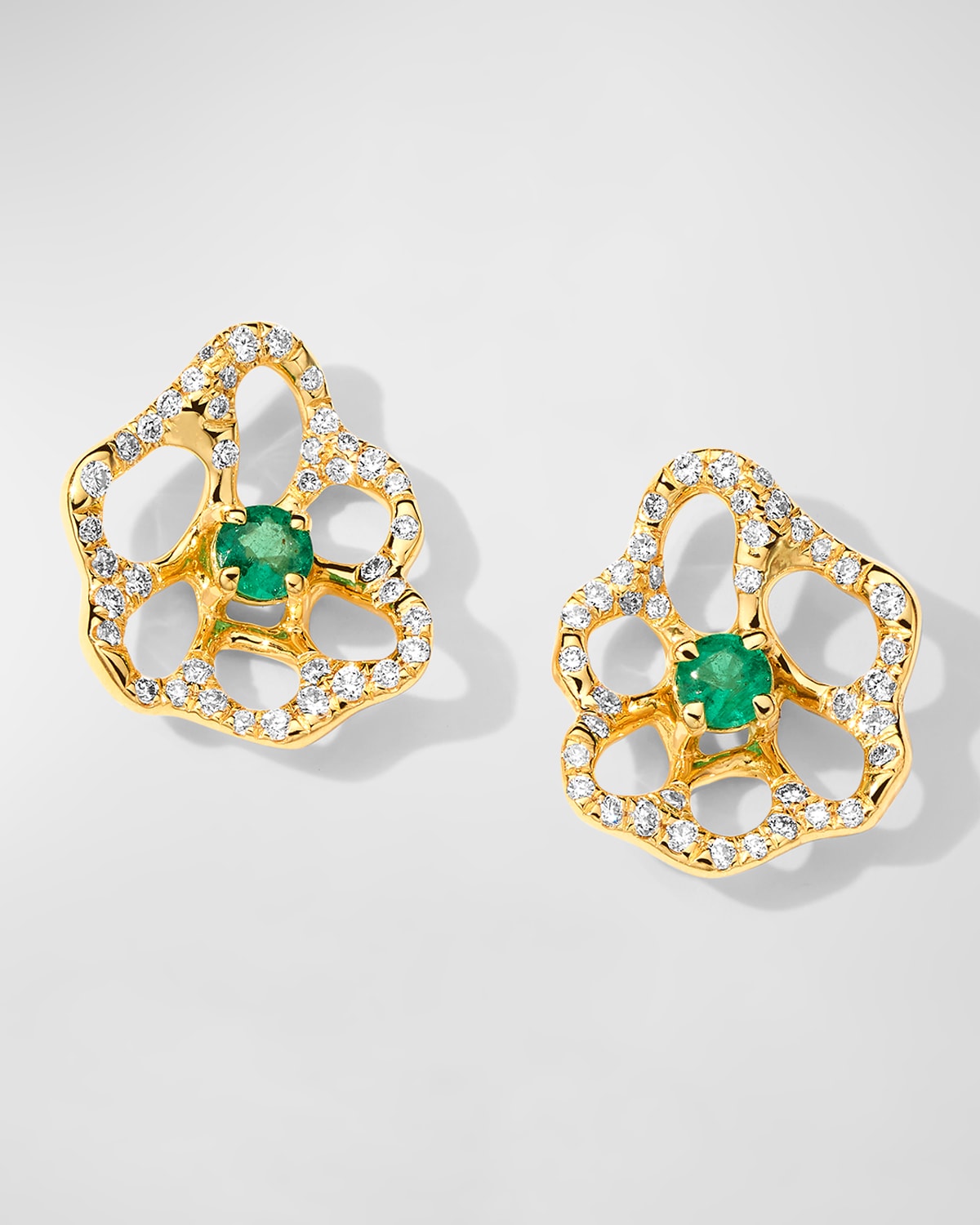 Ippolita Women's Stardust 18k Yellow Gold, Emerald & 0.3 Tcw Diamond Flower Stud Earrings In Green Emerald