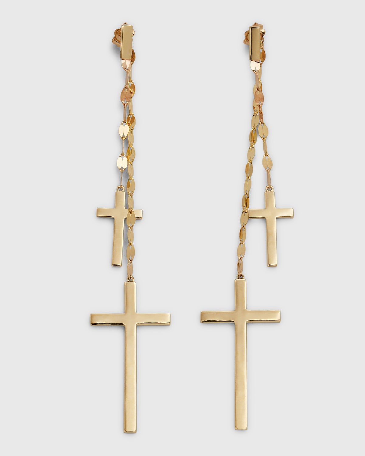 LANA 14K YELLOW GOLD DOUBLE CROSS MEGA GLOSS BLAKE FRONT-BACK LINEAR EARRINGS