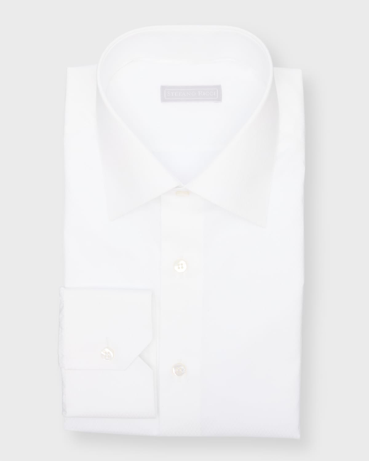 Stefano Ricci Men's Textured Cotton Dress Shirt In White