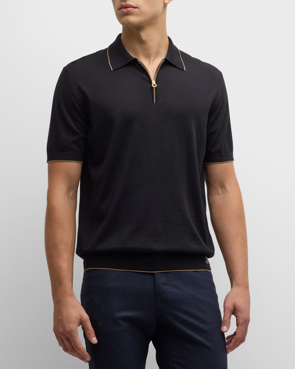 Stefano Ricci Men's Quarter-zip Polo Sweater In Black