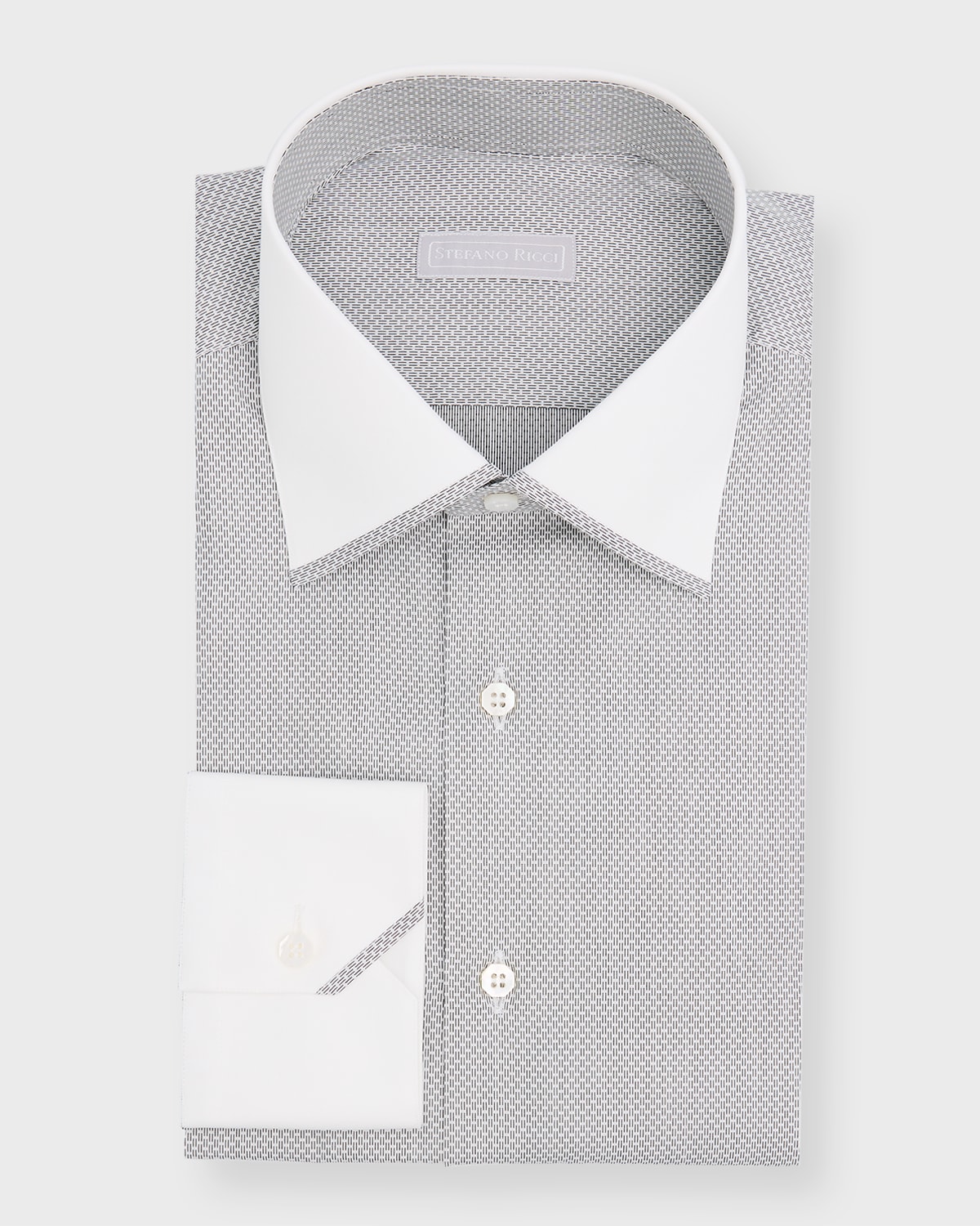 Stefano Ricci Men's Contrast Collar-cuff Printed Dress Shirt In White Black