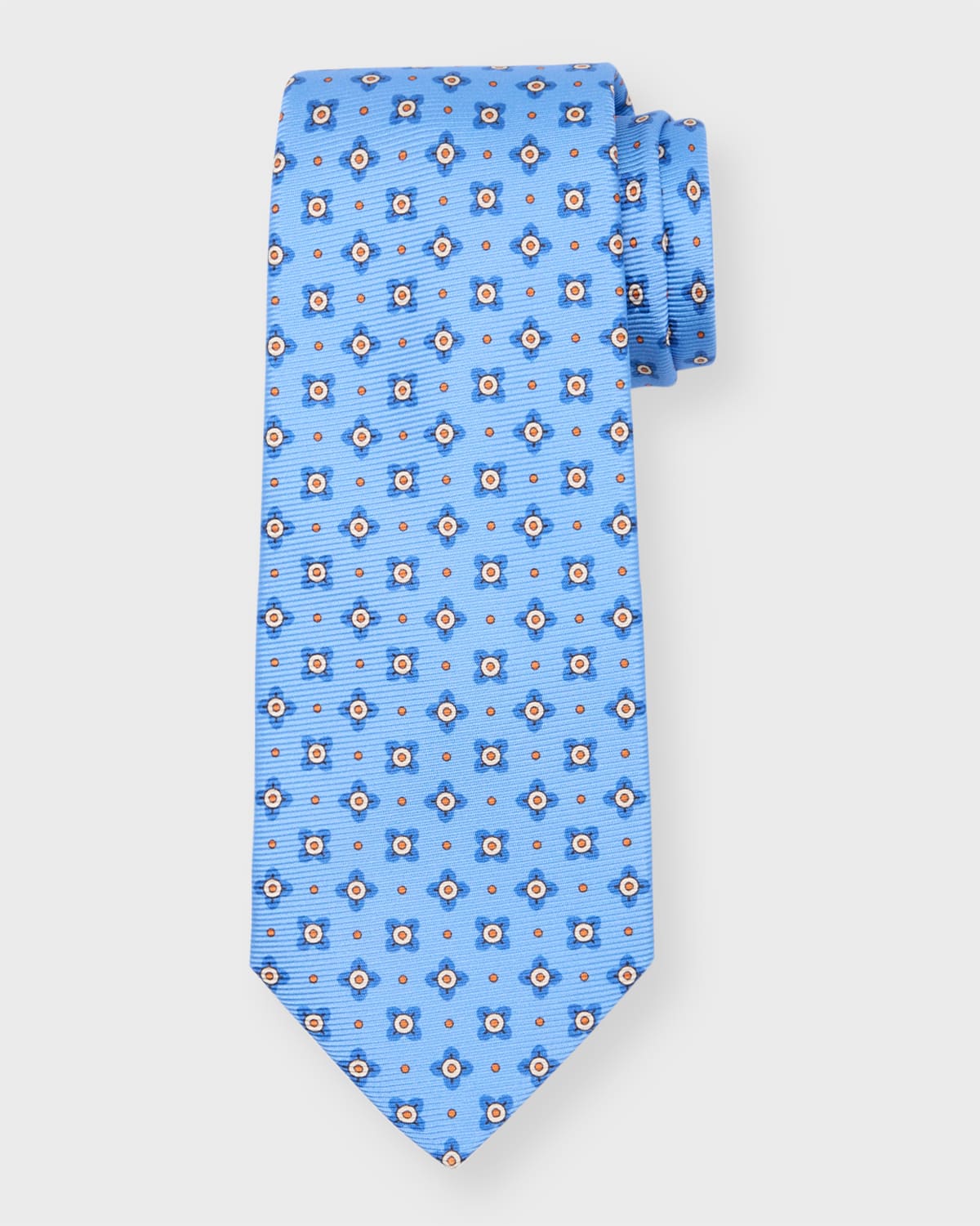 Kiton Men's Small Flower Silk Tie In Light Blue