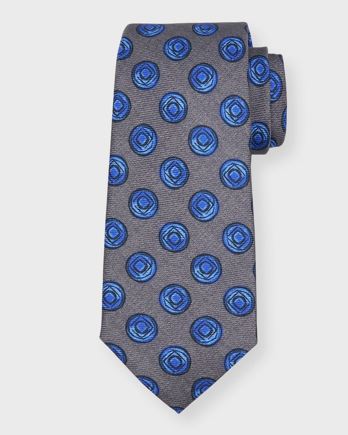 Kiton Men's Circle-print Silk Tie In Gray Multi