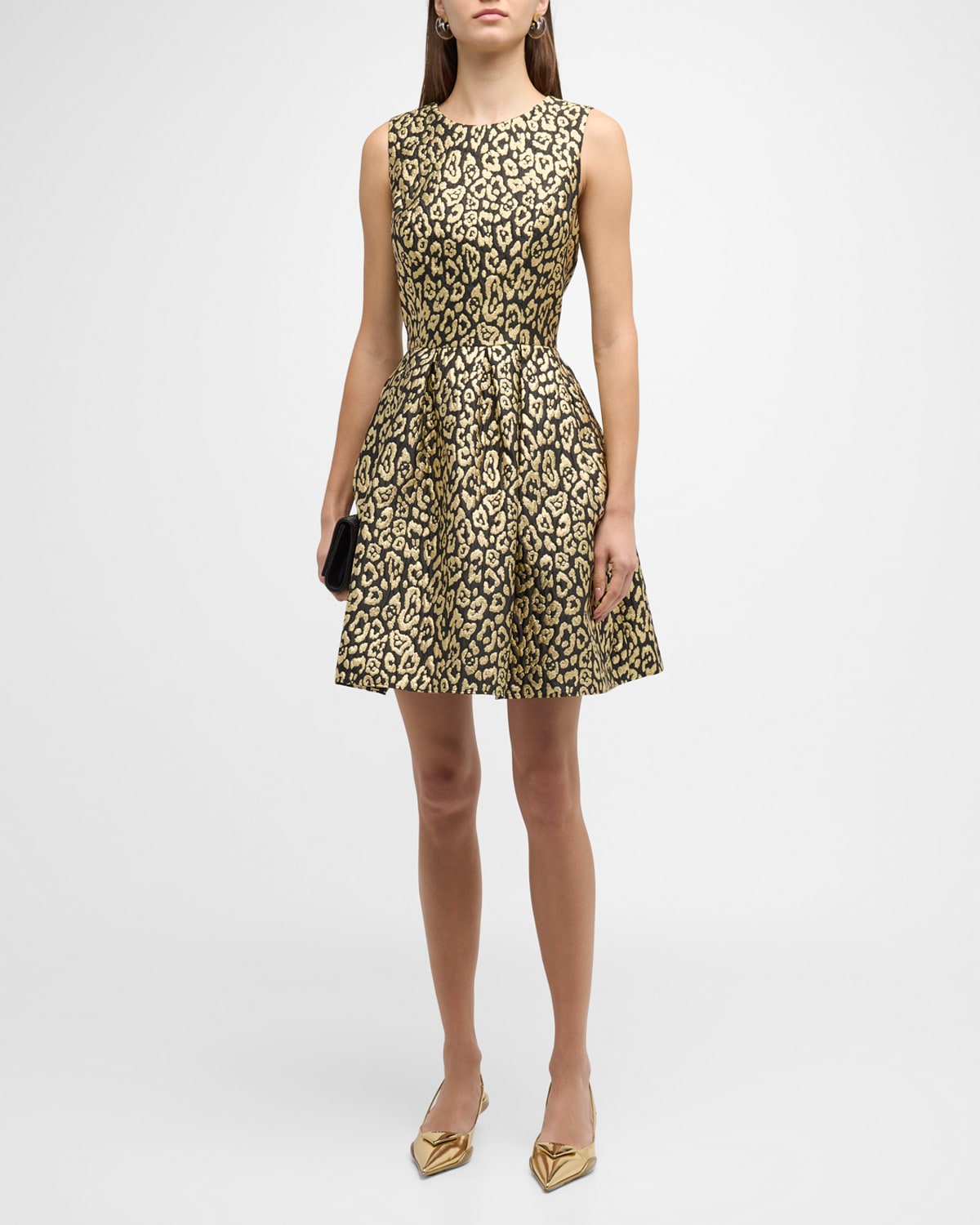 Carolina Herrera Metallic Leopard Brocade Fit-&-flare Sleeveless Dress In Animal