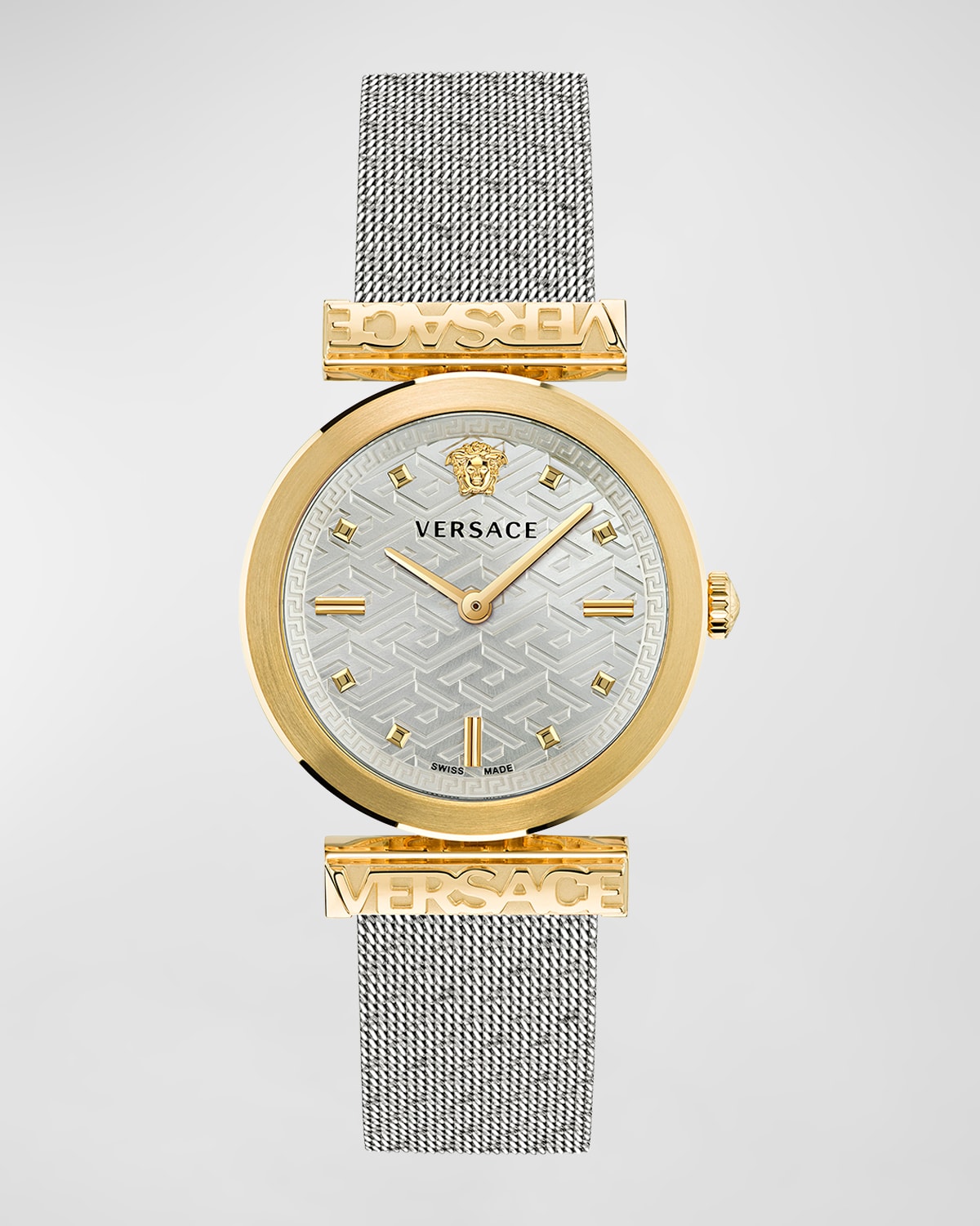 Shop Versace 34mm  Regalia Watch With Mesh Bracelet, Two-tone In Two Tone