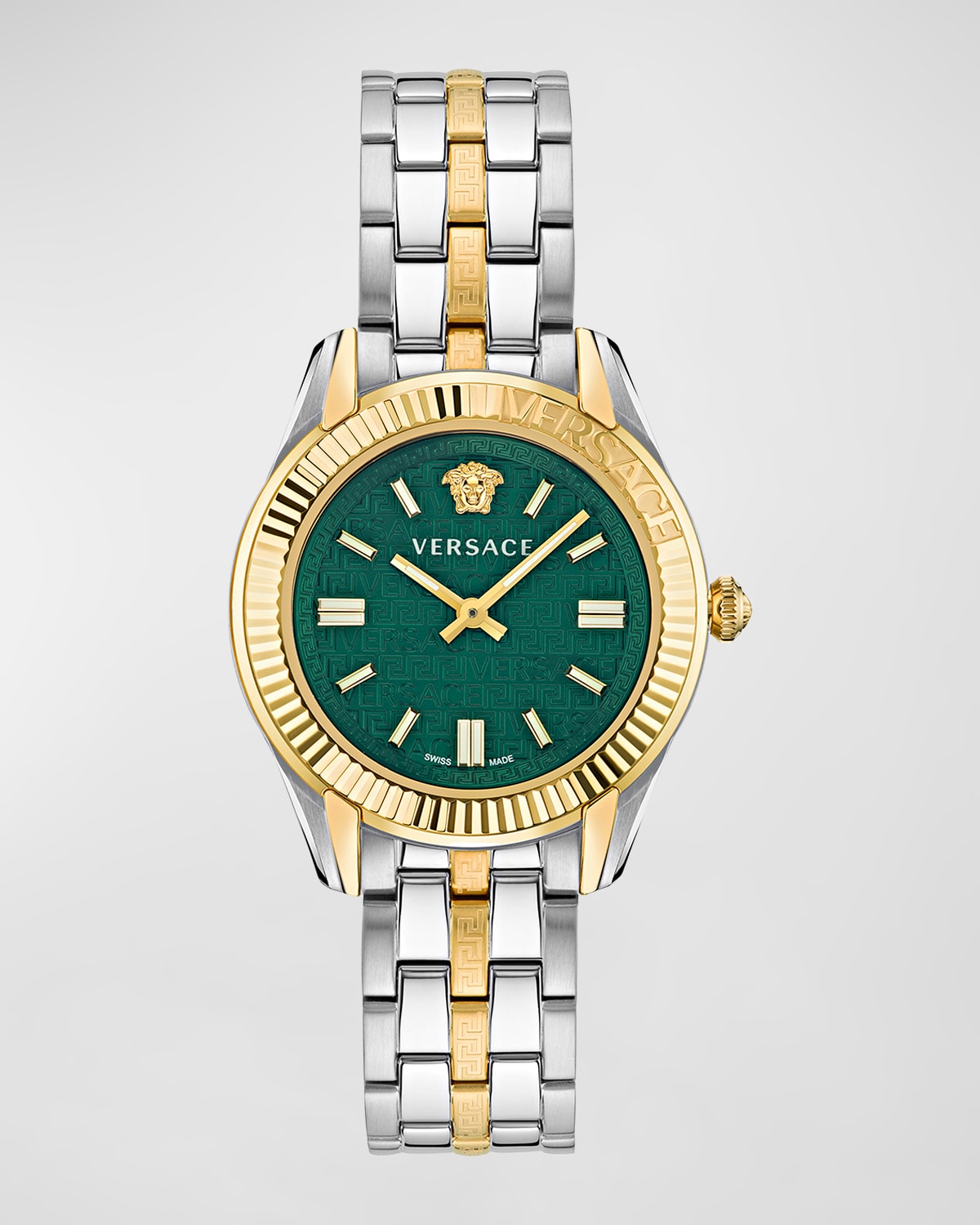 Versace Women's Swiss Greca Time Two Tone Stainless Steel Bracelet Watch 35mm In Two Tone