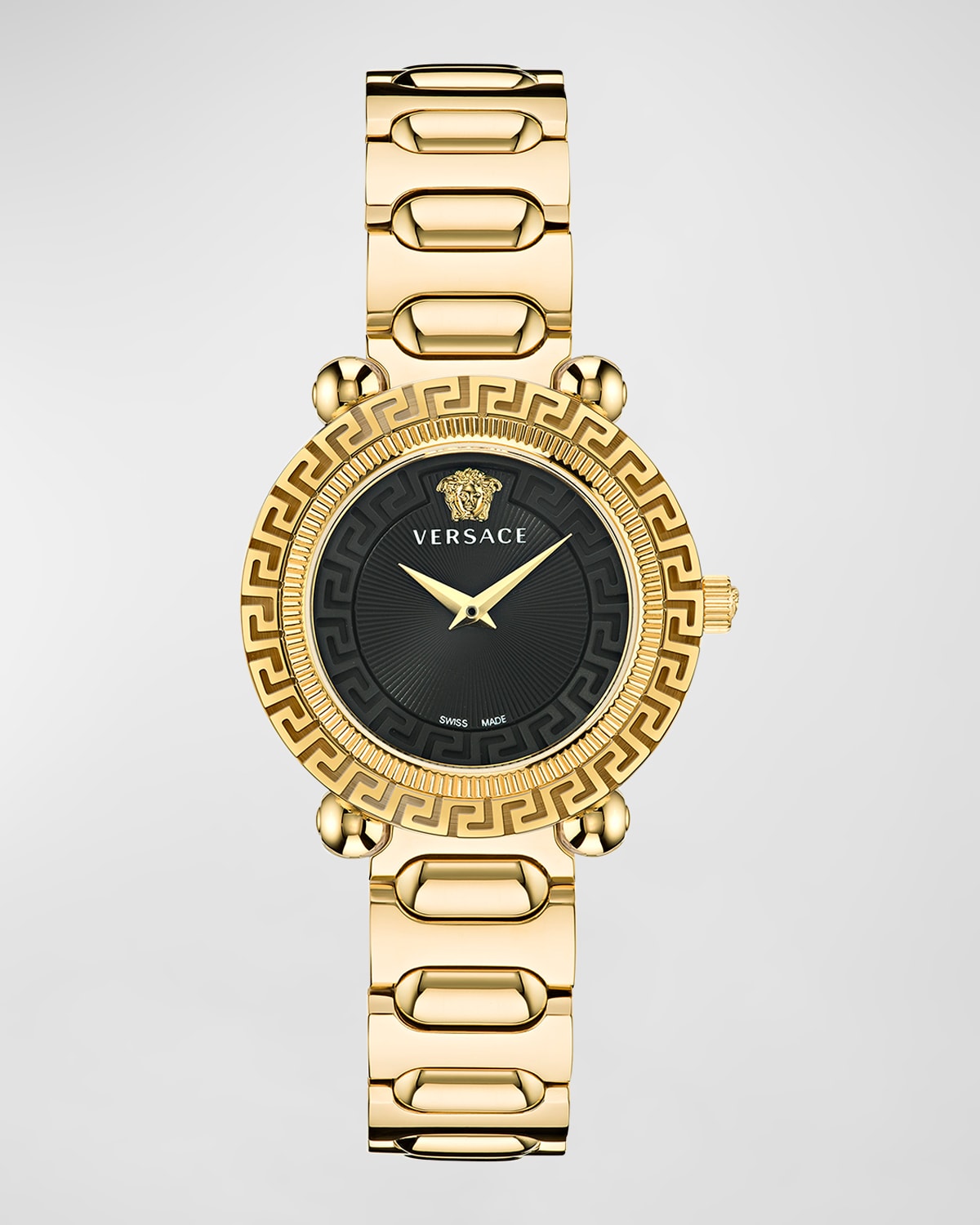 Shop Versace 35mm Greca Twist Watch With Bracelet Strap, Yellow Gold/black